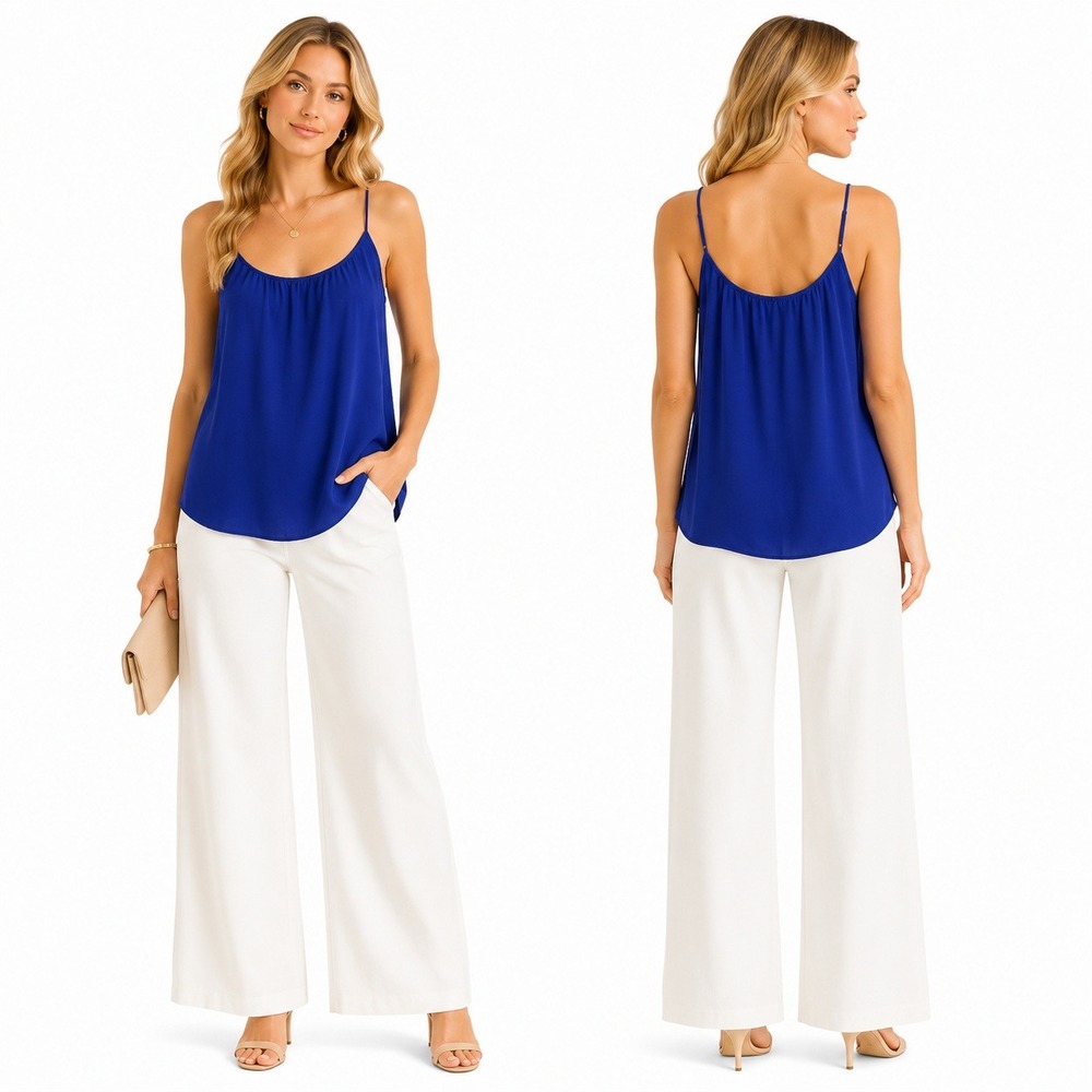 Tucker Camisole Women OS Blue Silk Spaghetti Strap Scoop Neck Relaxed Flowy Top